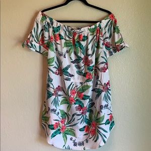 Blush Off-Shoulder Tunic Blouse Floral Large